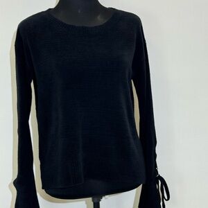 Black Sweater with Tie Sleeve Detail